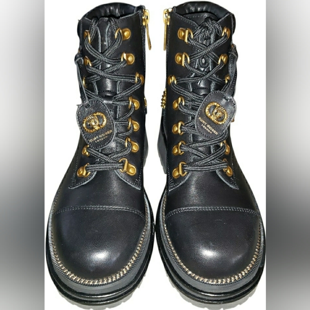 Kurt Geiger Combat Grunge Whimsigoth Black Leather Ankle Boot 6.5 (36.5) New - Picture 13 of 13